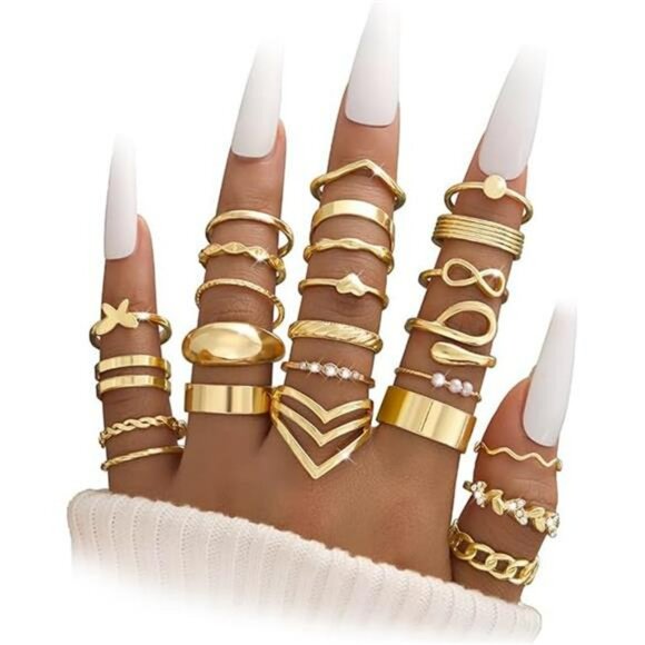 25 Piece Gold Knuckle Ring Set Stackable Midi Finger Rings Cute Stacking Jewelry - Picture 1 of 7